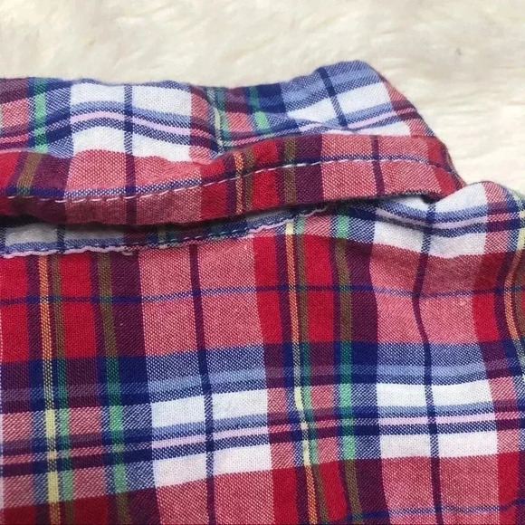 Chaps Collared Short Sleeved Plaid Shirt Red, White, & Blue Plaid  Size 4T - Picture 13 of 16